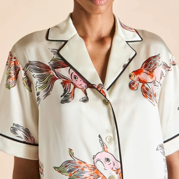NWT Olivia von Halle Archive Print Ingo Cora Ivory Goldfish Pajamas - Picture 3 of 9